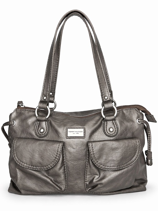 Tommy Hilfiger Handbags - Vintage Tommy Hilfiger Gray Shoulder Bag Faux Leather Double Handle Purse